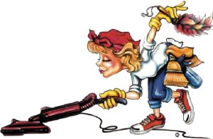 Cleaning lady cartoon visual