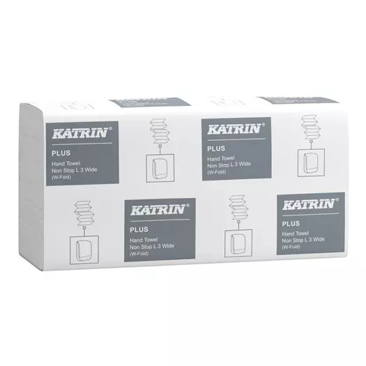 Katrin Plus One Stop W-Fold White Hand Towels 3-Ply, x1890 Handy Pack 61563